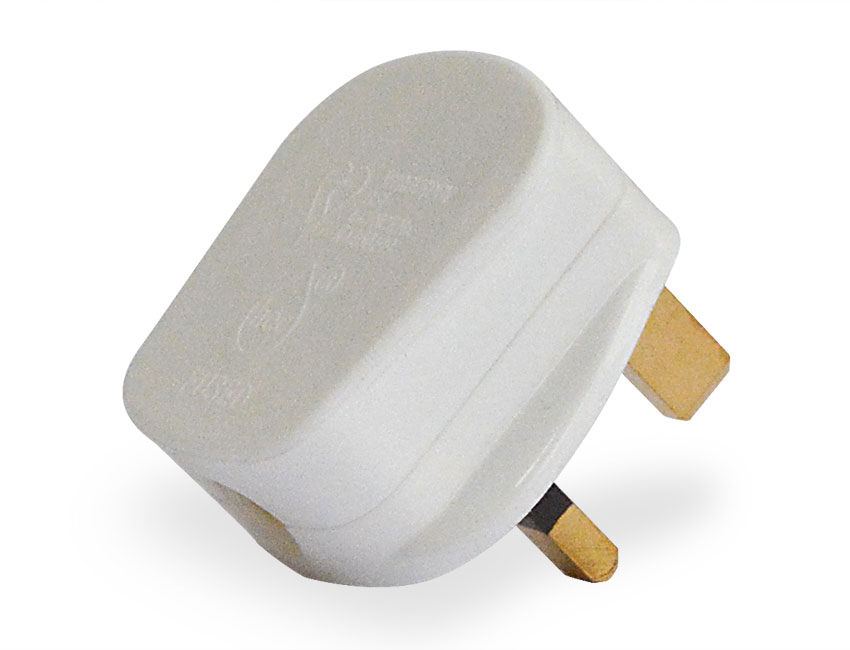 Matt White 3 pin 3 amp UK fused electrical plug